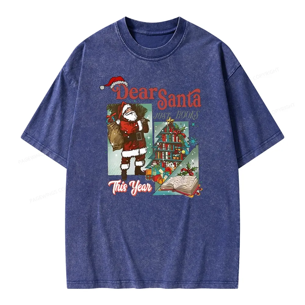 Pagewings Christmas Santa Reader Holiday Unisex Washed T-shirt