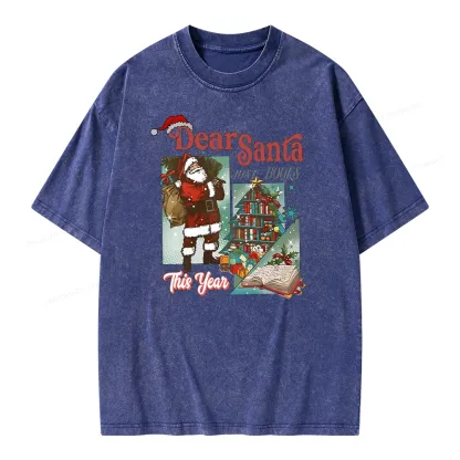 Pagewings Christmas Santa Reader Holiday Unisex Washed T-shirt