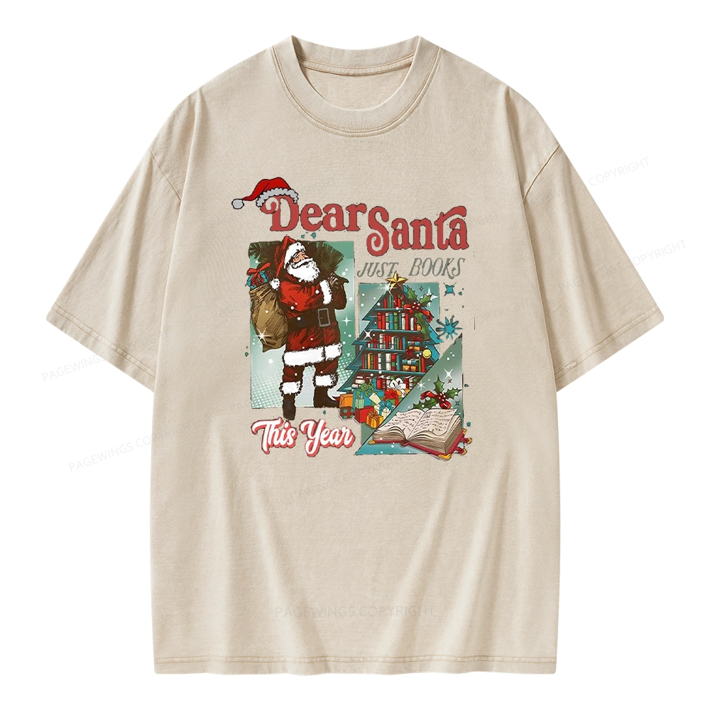 Pagewings Christmas Santa Reader Holiday Unisex Washed T-shirt