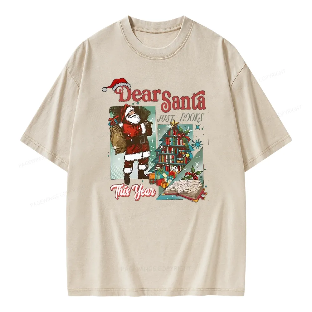 Pagewings Christmas Santa Reader Holiday Unisex Washed T-shirt