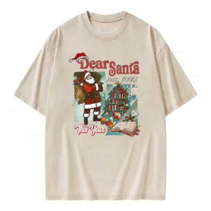 Pagewings Christmas Santa Reader Holiday Unisex Washed T-shirt