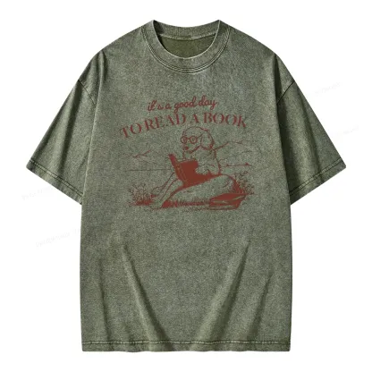 Pagewings It's A Good Day To Read A Book  Unisex Washed T-shirt