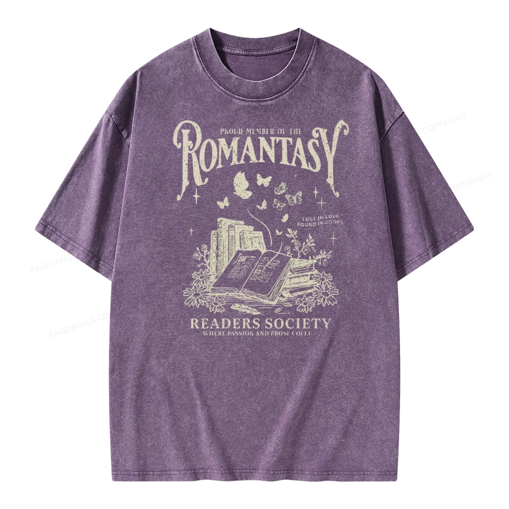Pagewings Romantasy Bookworm Club Unisex Washed T-shirt