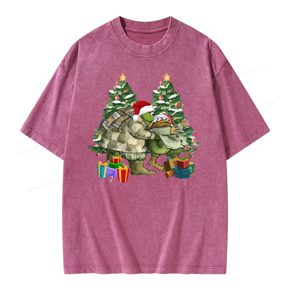 Pagewings Christmas Frog and Toad Unisex Washed T-shirt