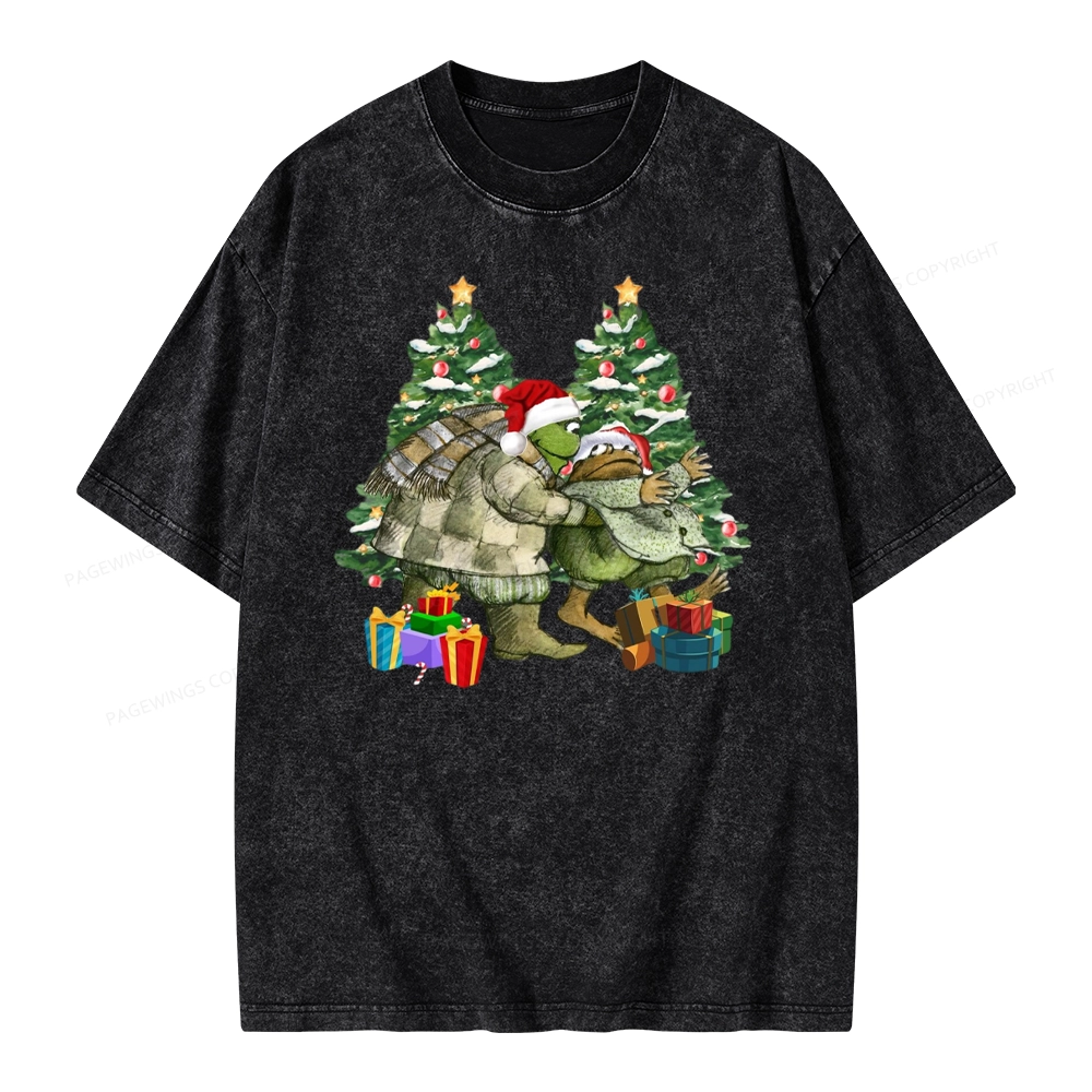 Pagewings Christmas Frog and Toad Unisex Washed T-shirt