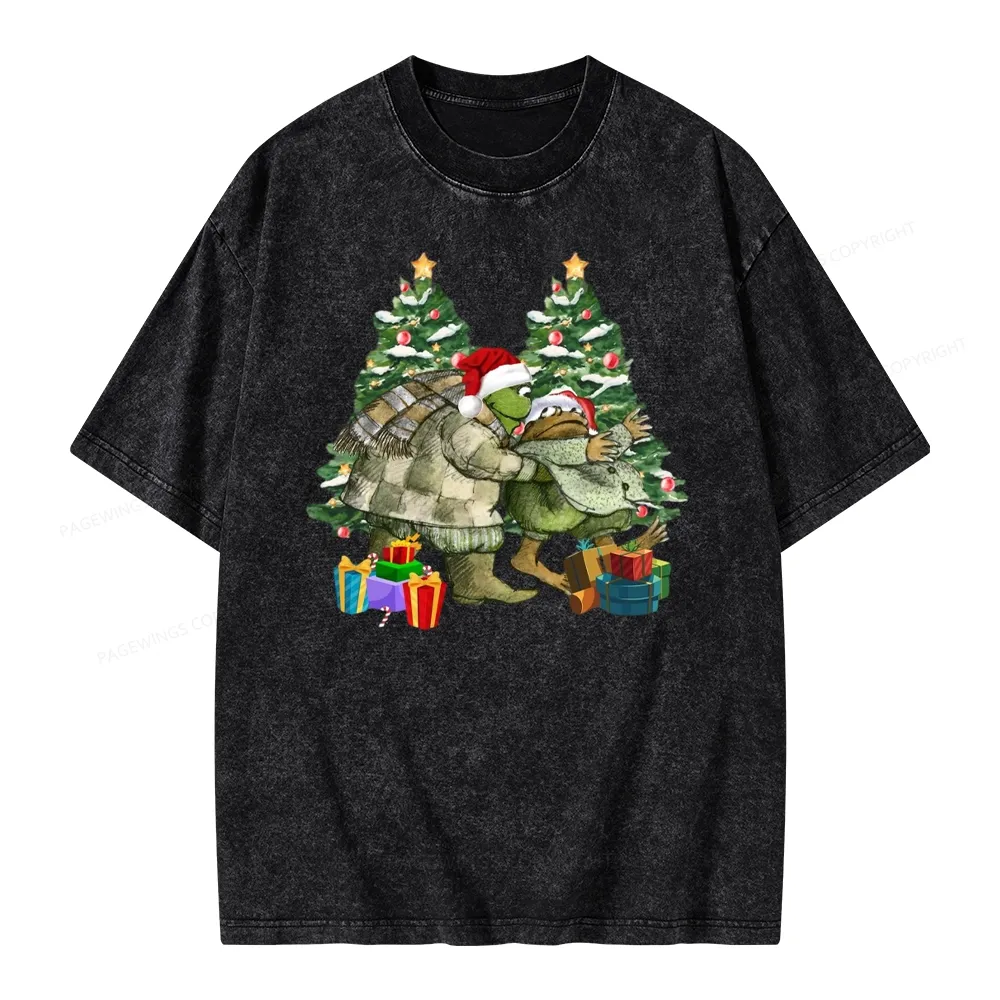 Pagewings Christmas Frog and Toad Unisex Washed T-shirt