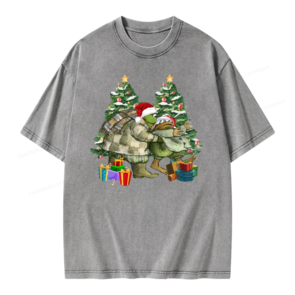 Pagewings Christmas Frog and Toad Unisex Washed T-shirt