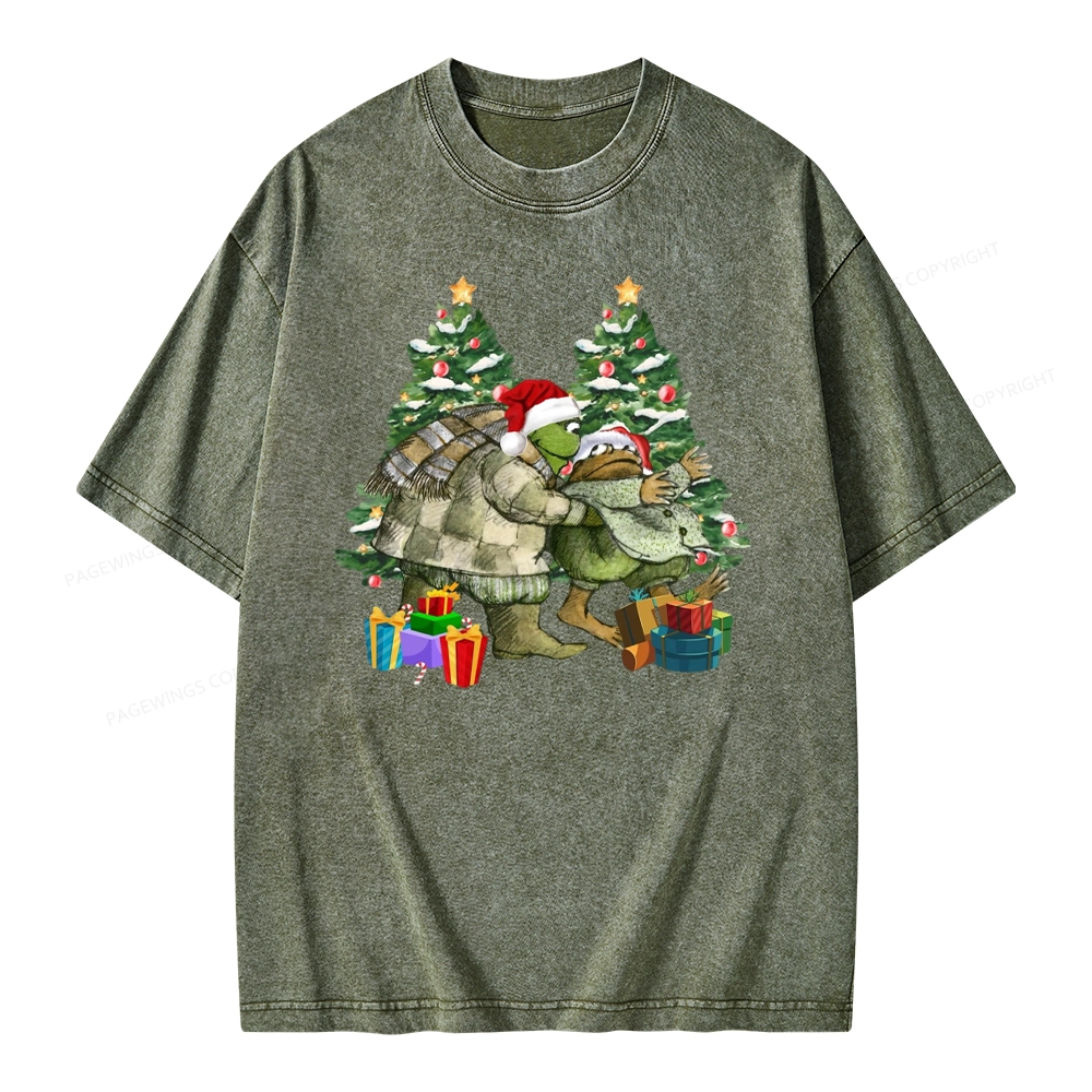 Pagewings Christmas Frog and Toad Unisex Washed T-shirt