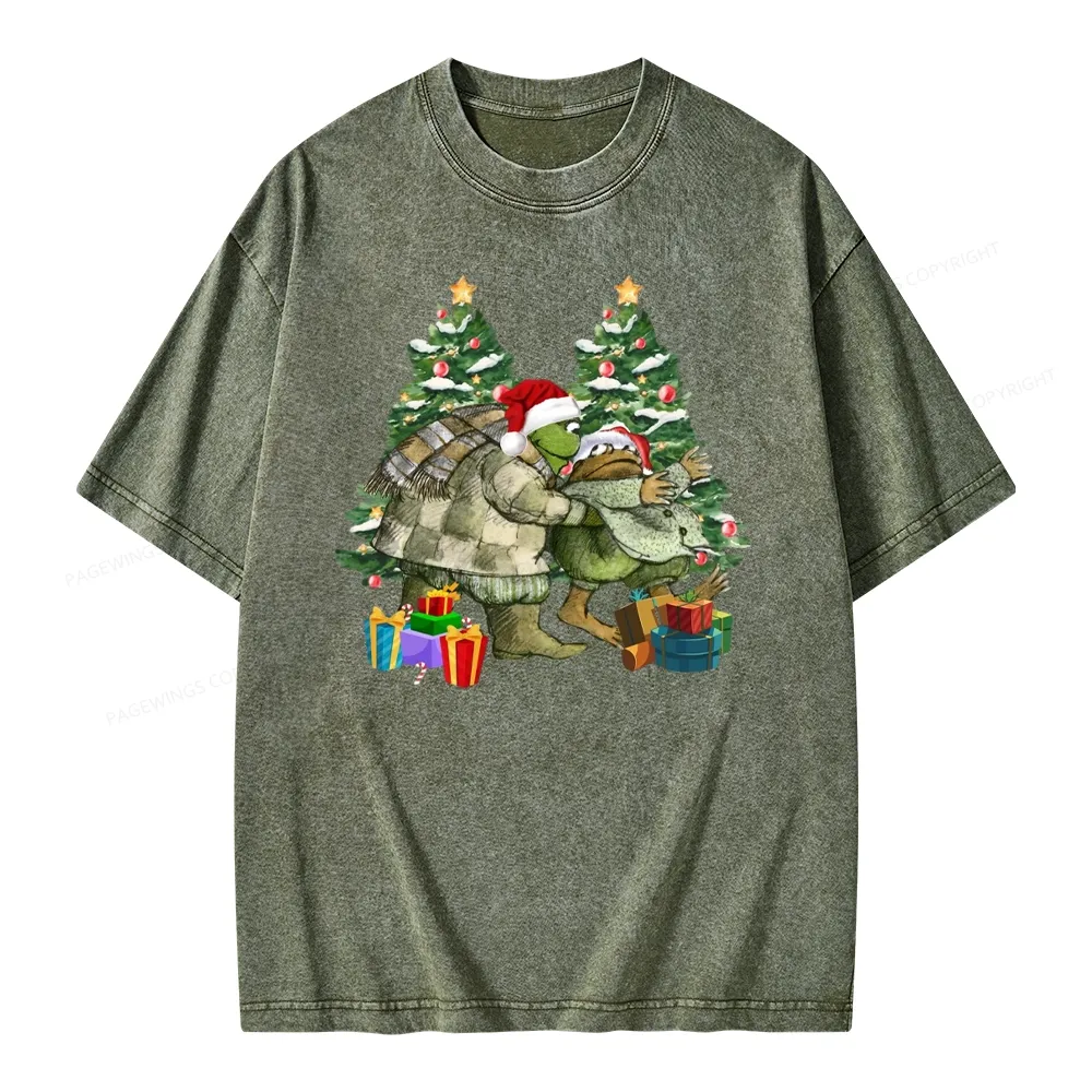 Pagewings Christmas Frog and Toad Unisex Washed T-shirt