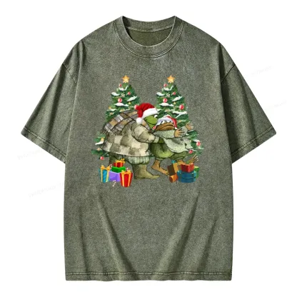 Pagewings Christmas Frog and Toad Unisex Washed T-shirt