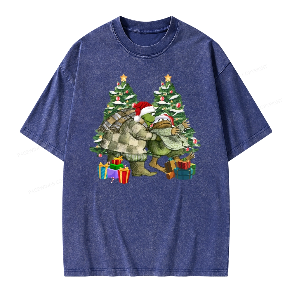 Pagewings Christmas Frog and Toad Unisex Washed T-shirt