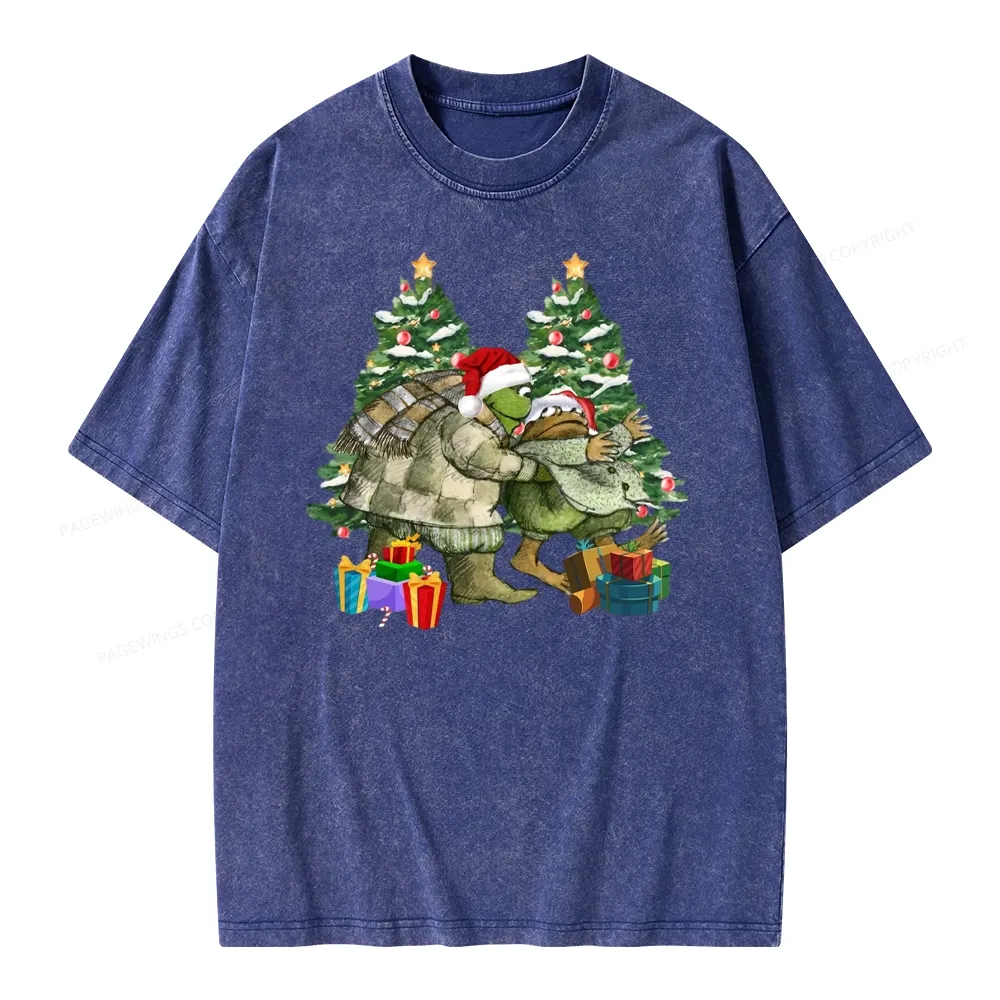 Pagewings Christmas Frog and Toad Unisex Washed T-shirt