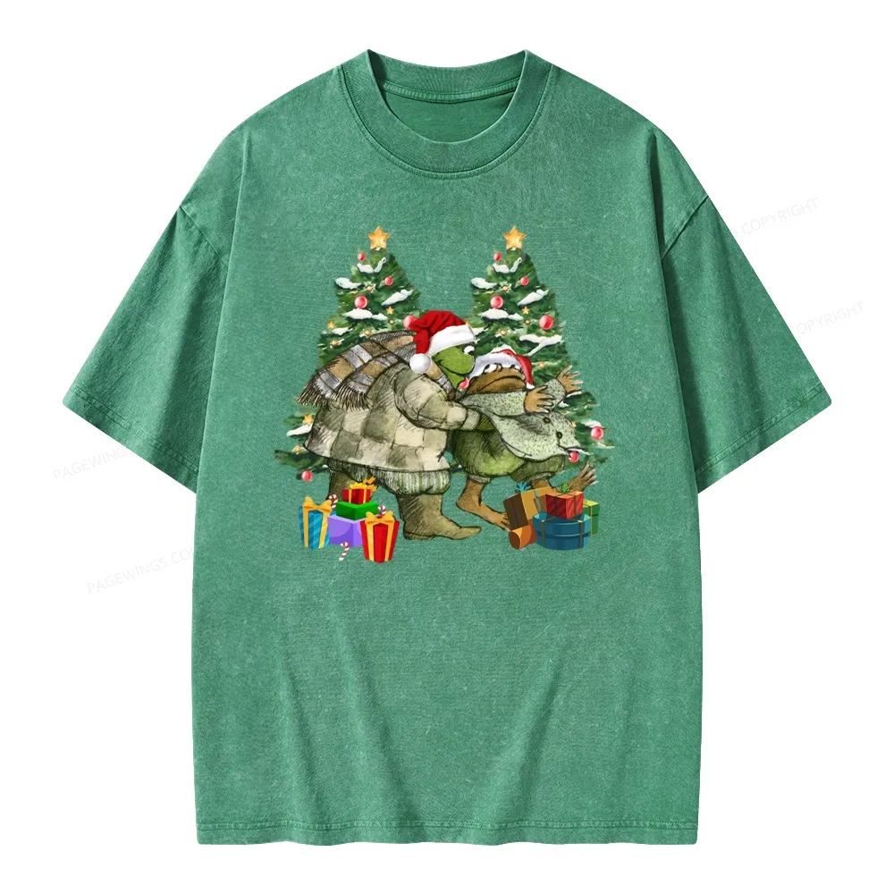 Pagewings Christmas Frog and Toad Unisex Washed T-shirt