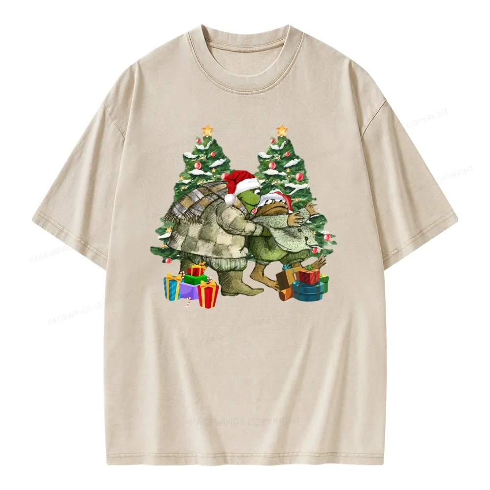 Pagewings Christmas Frog and Toad Unisex Washed T-shirt
