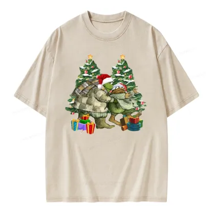 Pagewings Christmas Frog and Toad Unisex Washed T-shirt