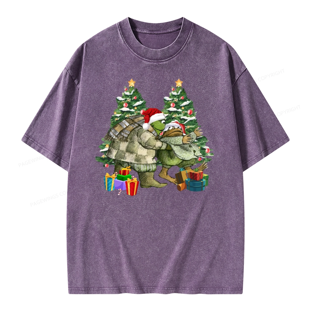 Pagewings Christmas Frog and Toad Unisex Washed T-shirt