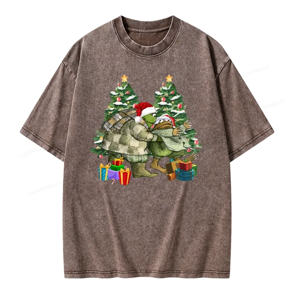 Pagewings Christmas Frog and Toad Unisex Washed T-shirt