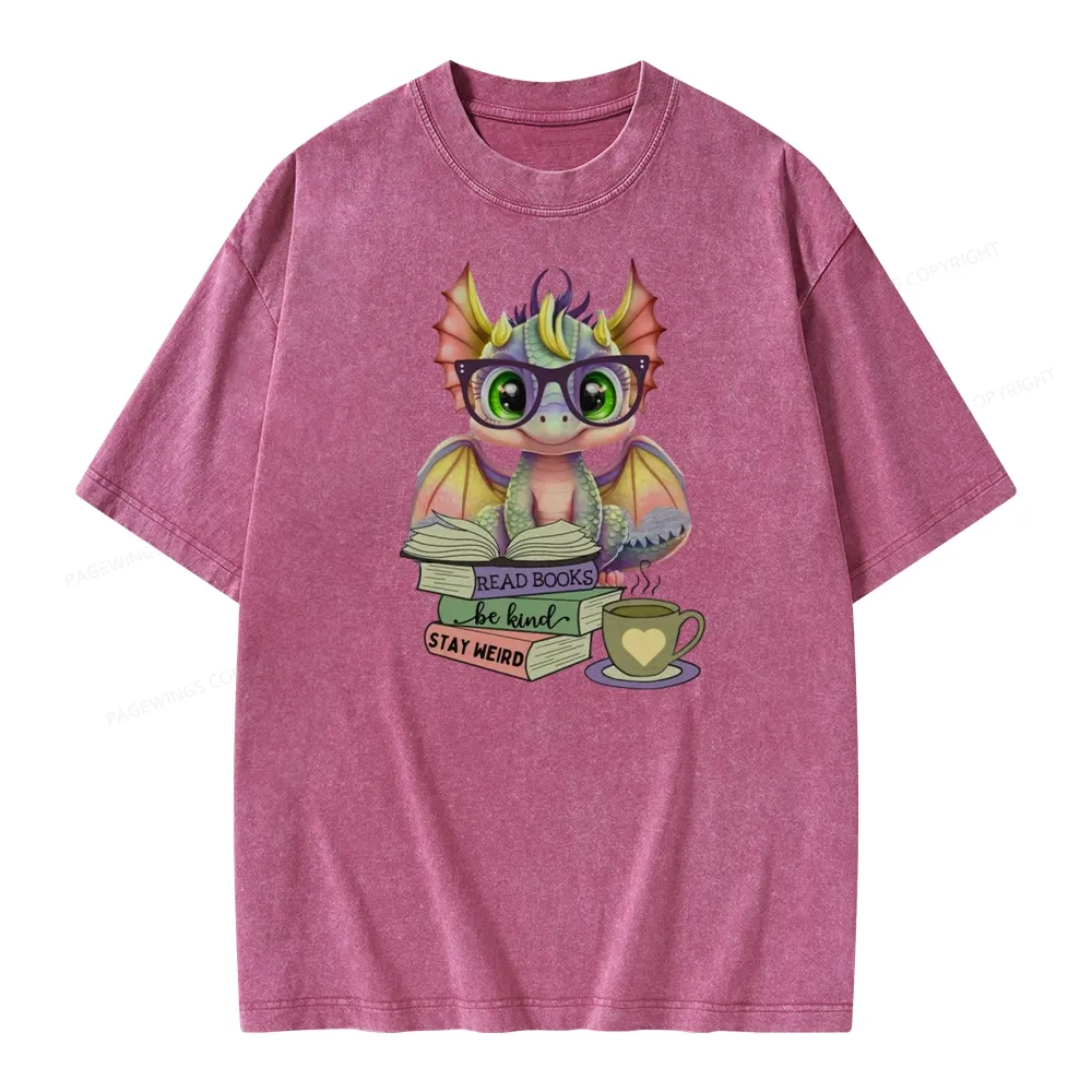 Pagewings Cute Dragon Reading Unisex Washed T-shirt