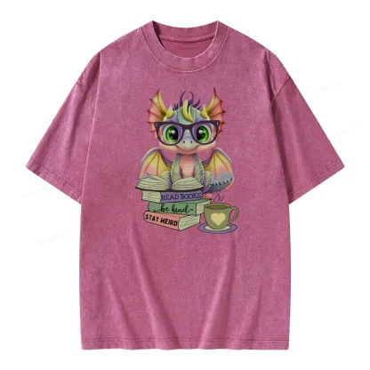 Pagewings Cute Dragon Reading Unisex Washed T-shirt