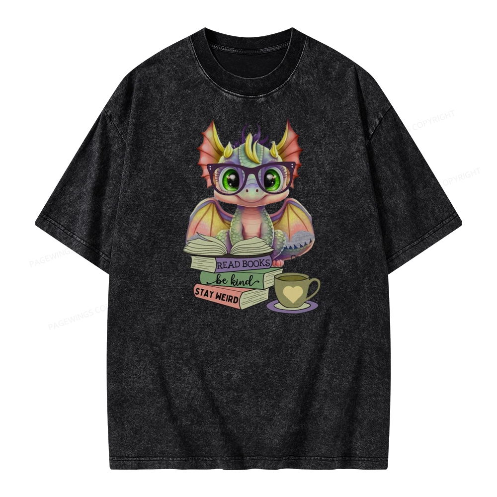 Pagewings Cute Dragon Reading Unisex Washed T-shirt