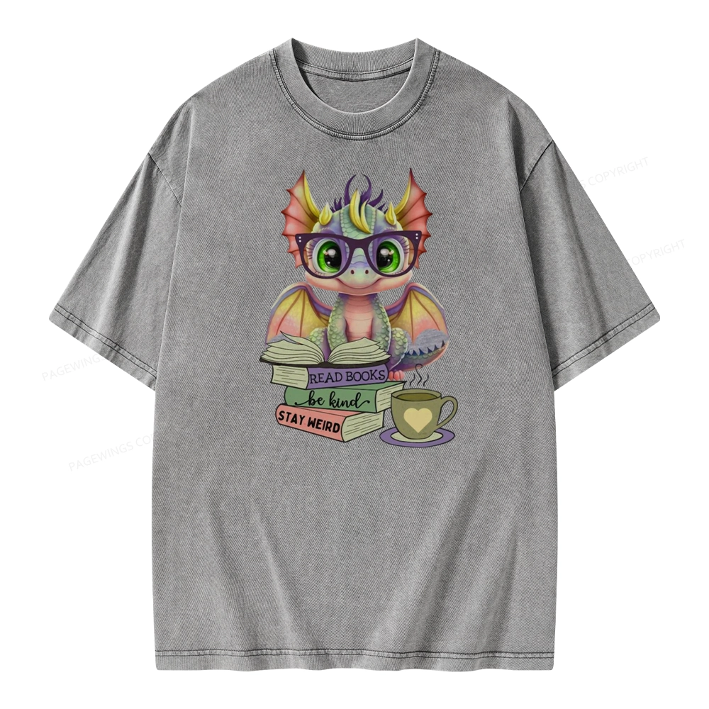 Pagewings Cute Dragon Reading Unisex Washed T-shirt