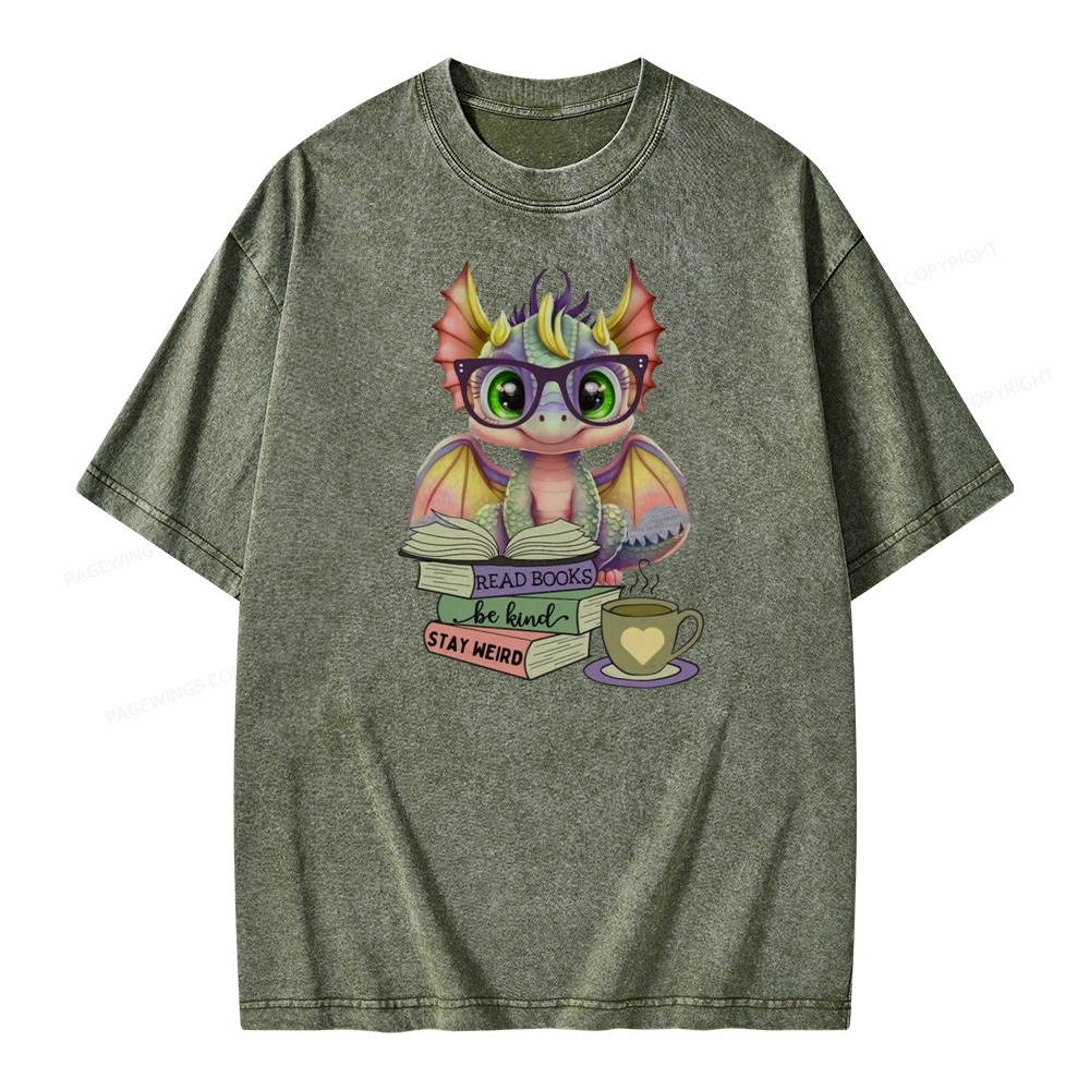 Pagewings Cute Dragon Reading Unisex Washed T-shirt