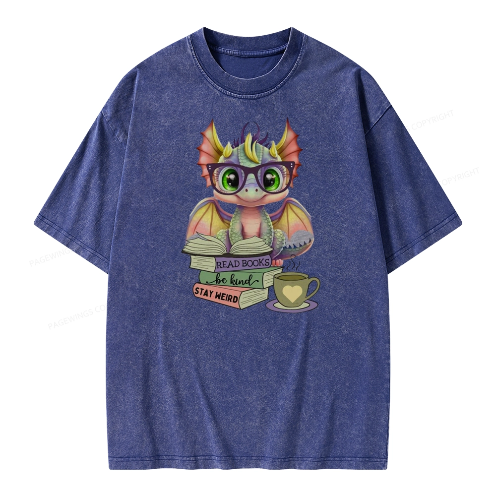 Pagewings Cute Dragon Reading Unisex Washed T-shirt