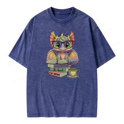 Pagewings Cute Dragon Reading Unisex Washed T-shirt