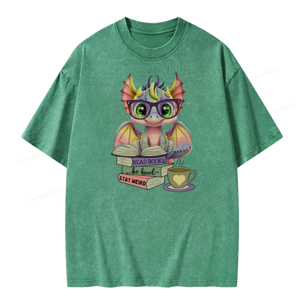Pagewings Cute Dragon Reading Unisex Washed T-shirt