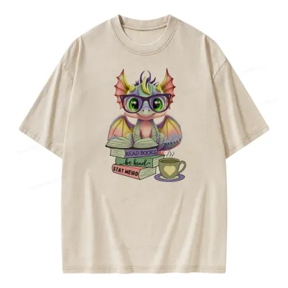Pagewings Cute Dragon Reading Unisex Washed T-shirt