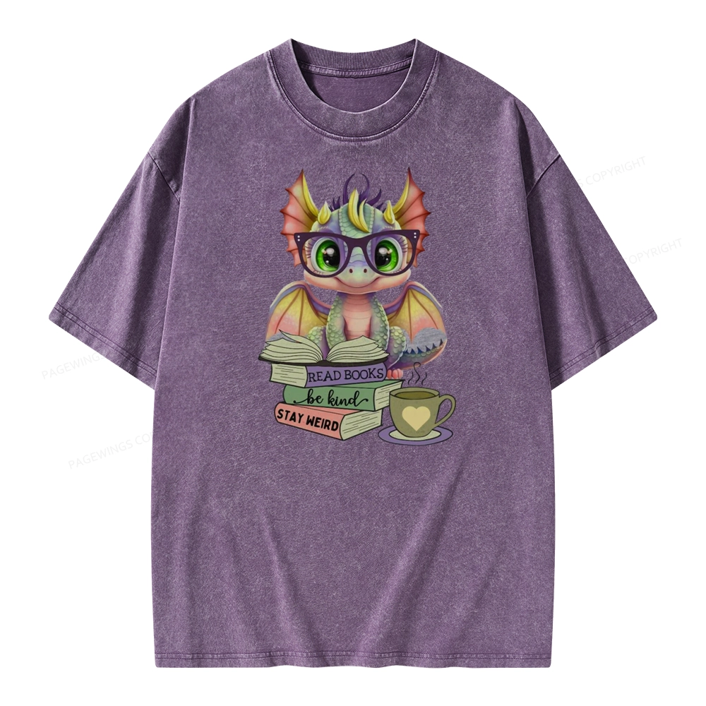 Pagewings Cute Dragon Reading Unisex Washed T-shirt