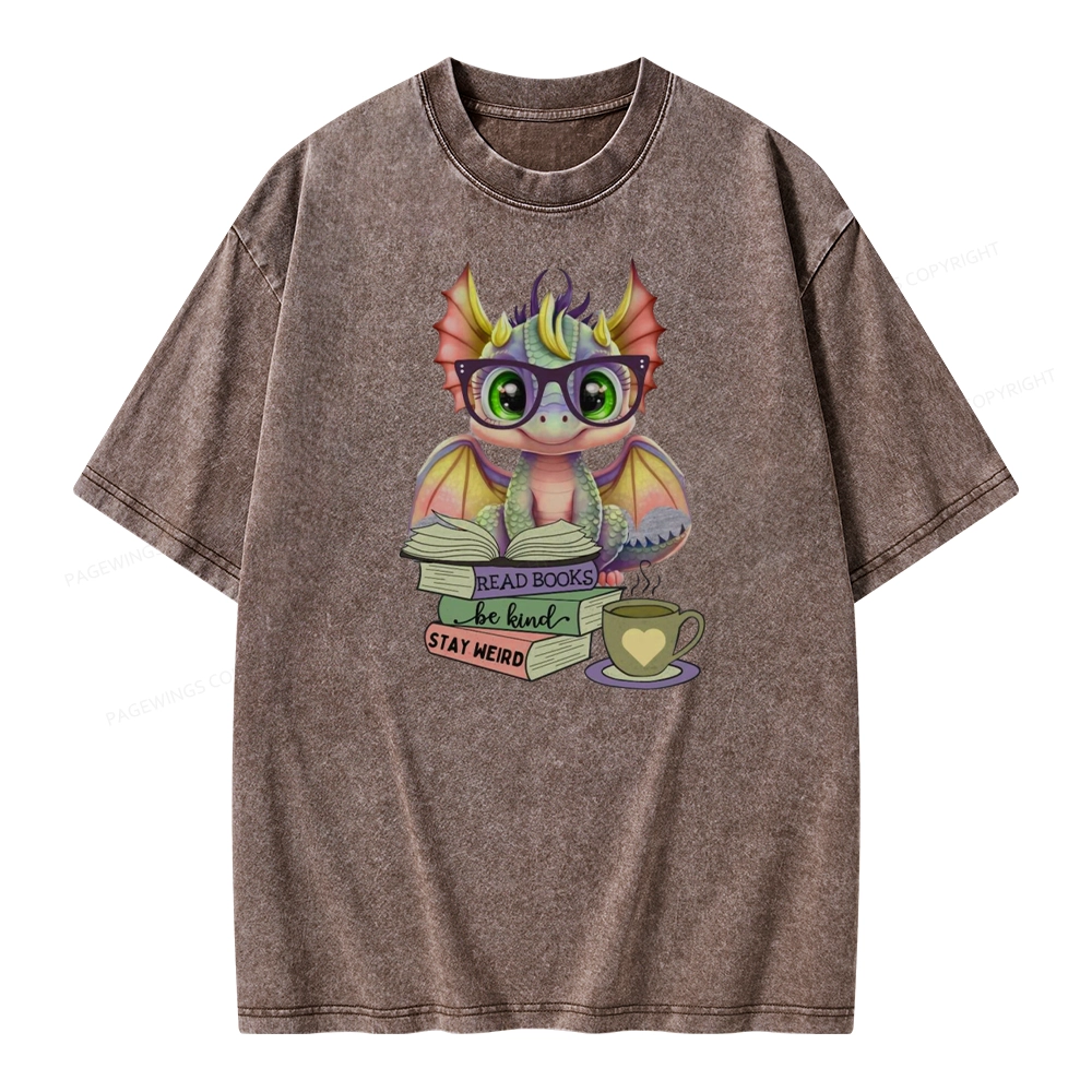 Pagewings Cute Dragon Reading Unisex Washed T-shirt
