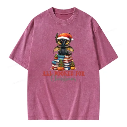 Pagewings Christmas Holiday Dragon Reader Unisex Washed T-shirt