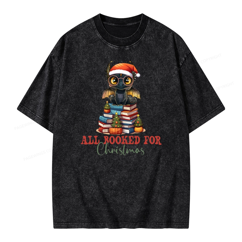 Pagewings Christmas Holiday Dragon Reader Unisex Washed T-shirt