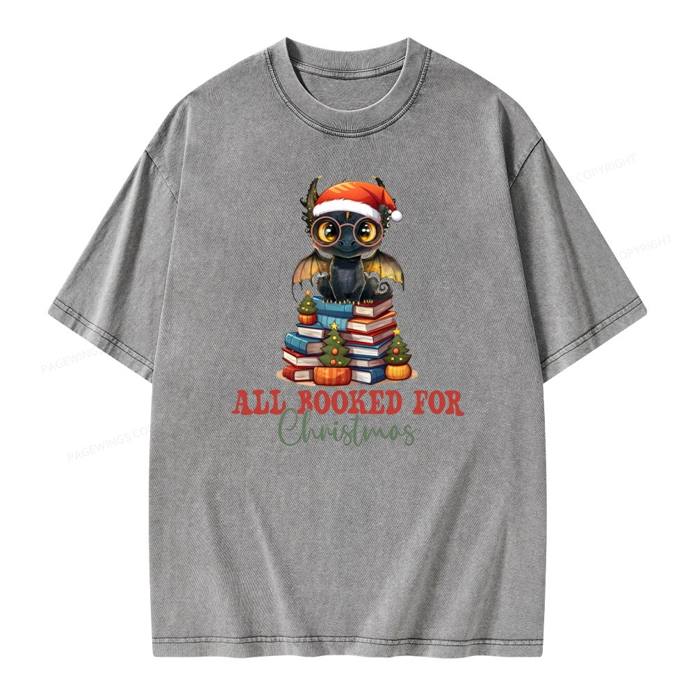 Pagewings Christmas Holiday Dragon Reader Unisex Washed T-shirt
