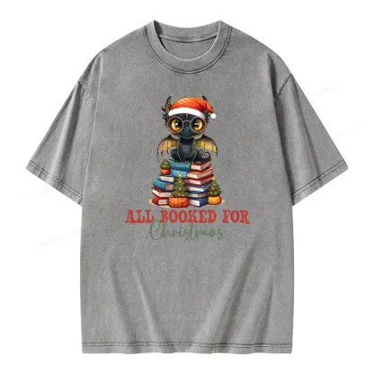 Pagewings Christmas Holiday Dragon Reader Unisex Washed T-shirt