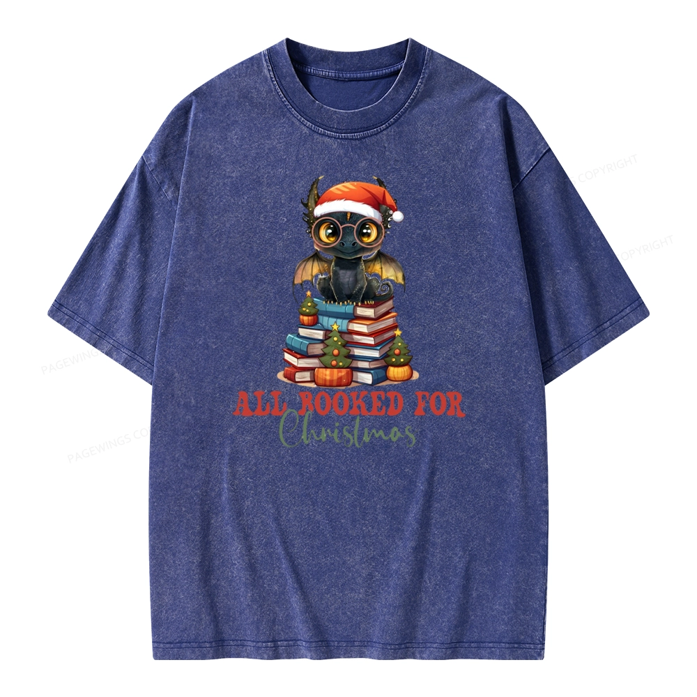 Pagewings Christmas Holiday Dragon Reader Unisex Washed T-shirt