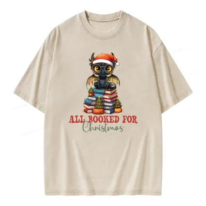 Pagewings Christmas Holiday Dragon Reader Unisex Washed T-shirt