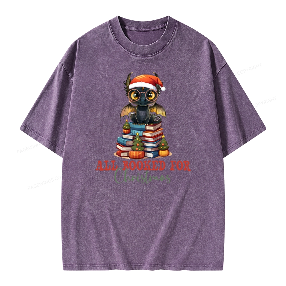 Pagewings Christmas Holiday Dragon Reader Unisex Washed T-shirt