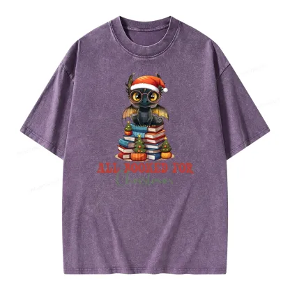 Pagewings Christmas Holiday Dragon Reader Unisex Washed T-shirt