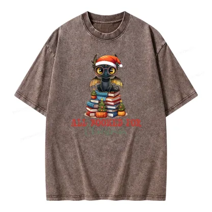 Pagewings Christmas Holiday Dragon Reader Unisex Washed T-shirt