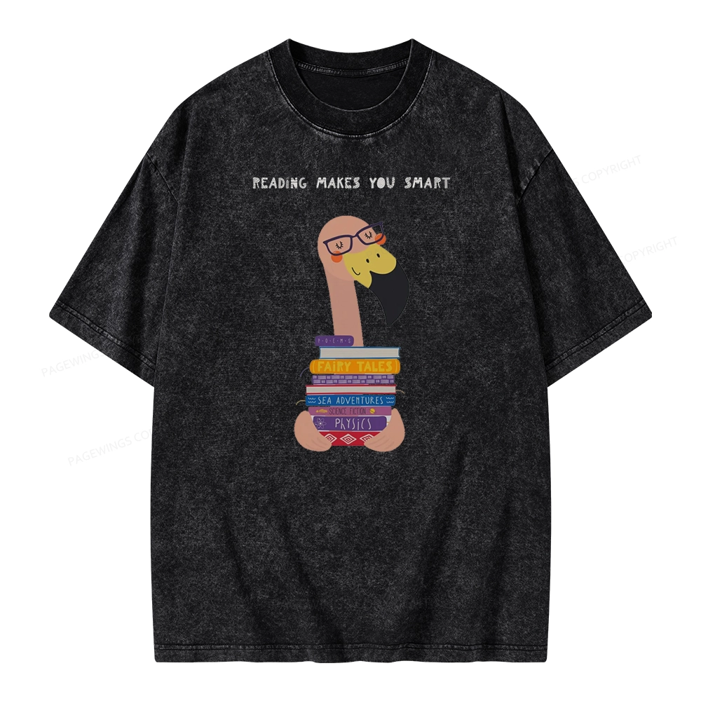 Pagewings Flamingo Reading Makes You Smart Unisex Washed T-shirt