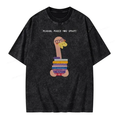 Pagewings Flamingo Reading Makes You Smart Unisex Washed T-shirt