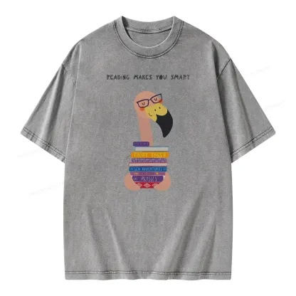 Pagewings Flamingo Reading Makes You Smart Unisex Washed T-shirt