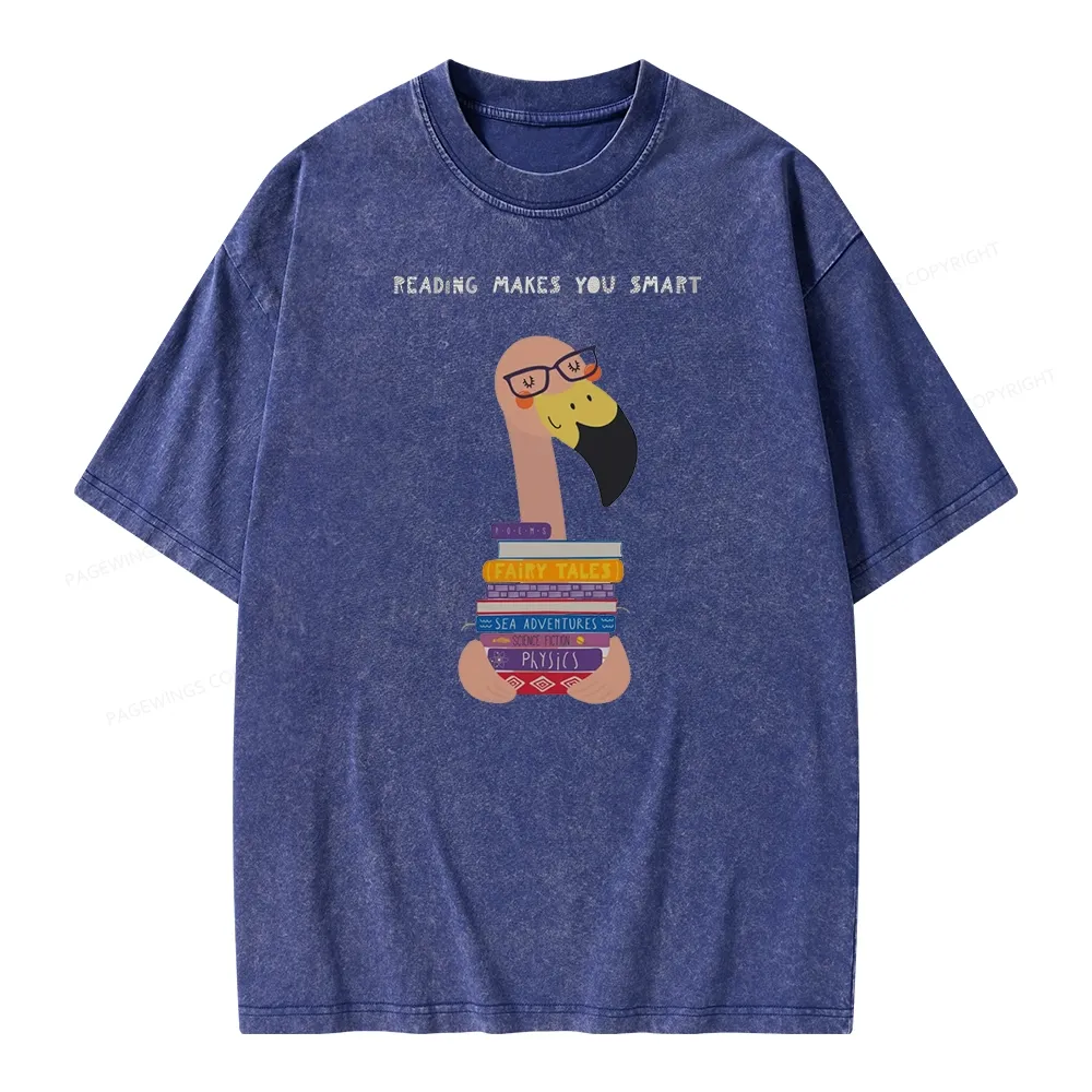 Pagewings Flamingo Reading Makes You Smart Unisex Washed T-shirt