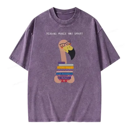Pagewings Flamingo Reading Makes You Smart Unisex Washed T-shirt