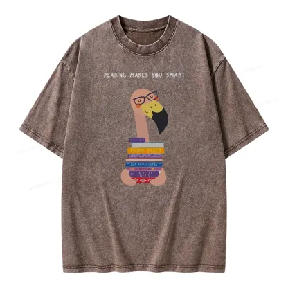 Pagewings Flamingo Reading Makes You Smart Unisex Washed T-shirt
