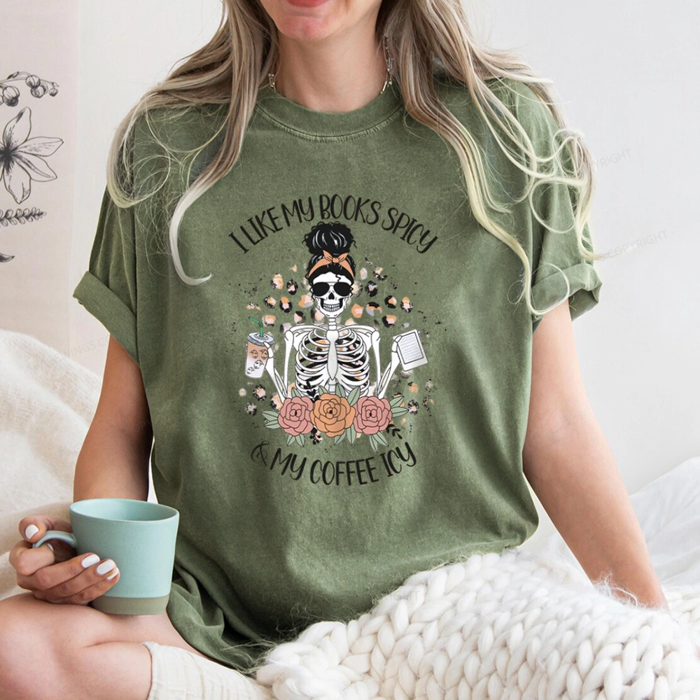 Pagewings I Like My Books Spicy And My Coffee Icy Unisex Washed T-shirt