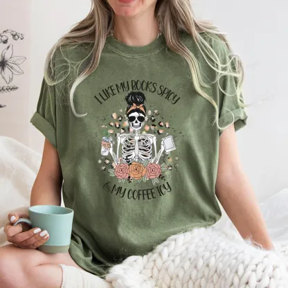 Pagewings I Like My Books Spicy And My Coffee Icy Unisex Washed T-shirt