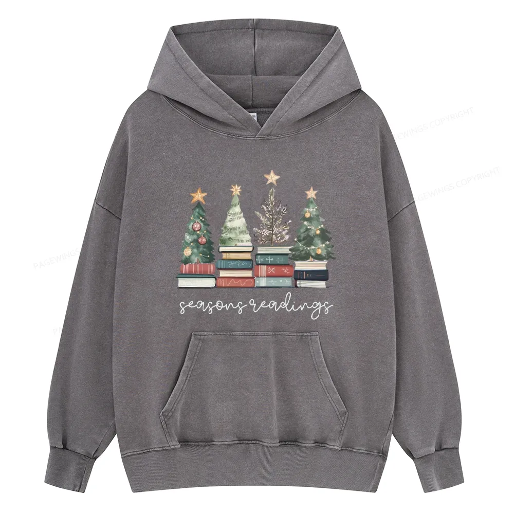 Pagewings Bookish Christmas Unisex Washed Hoodie